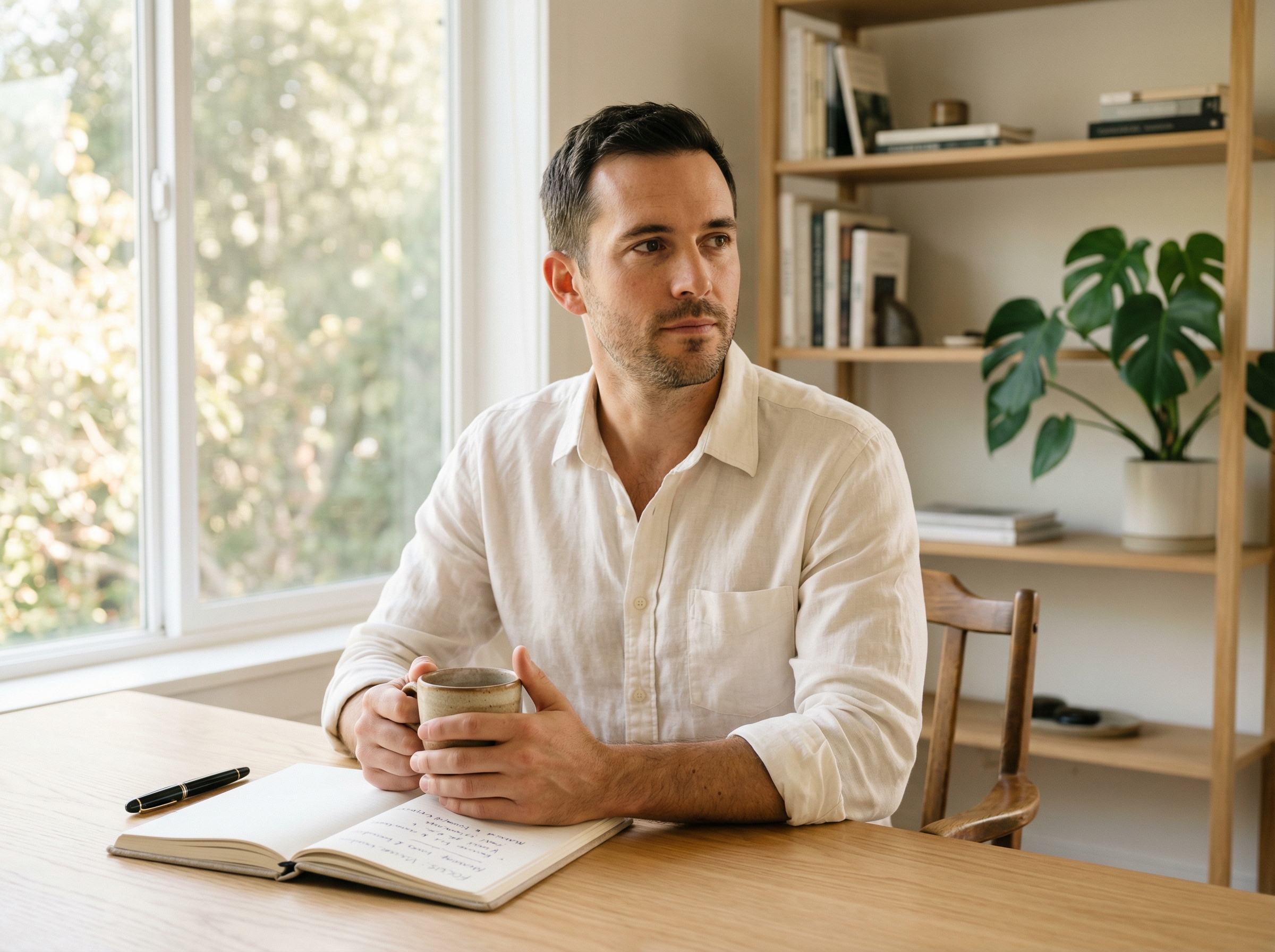 Man energised and focused at his desk — mental clarity after using Calibrate Kit